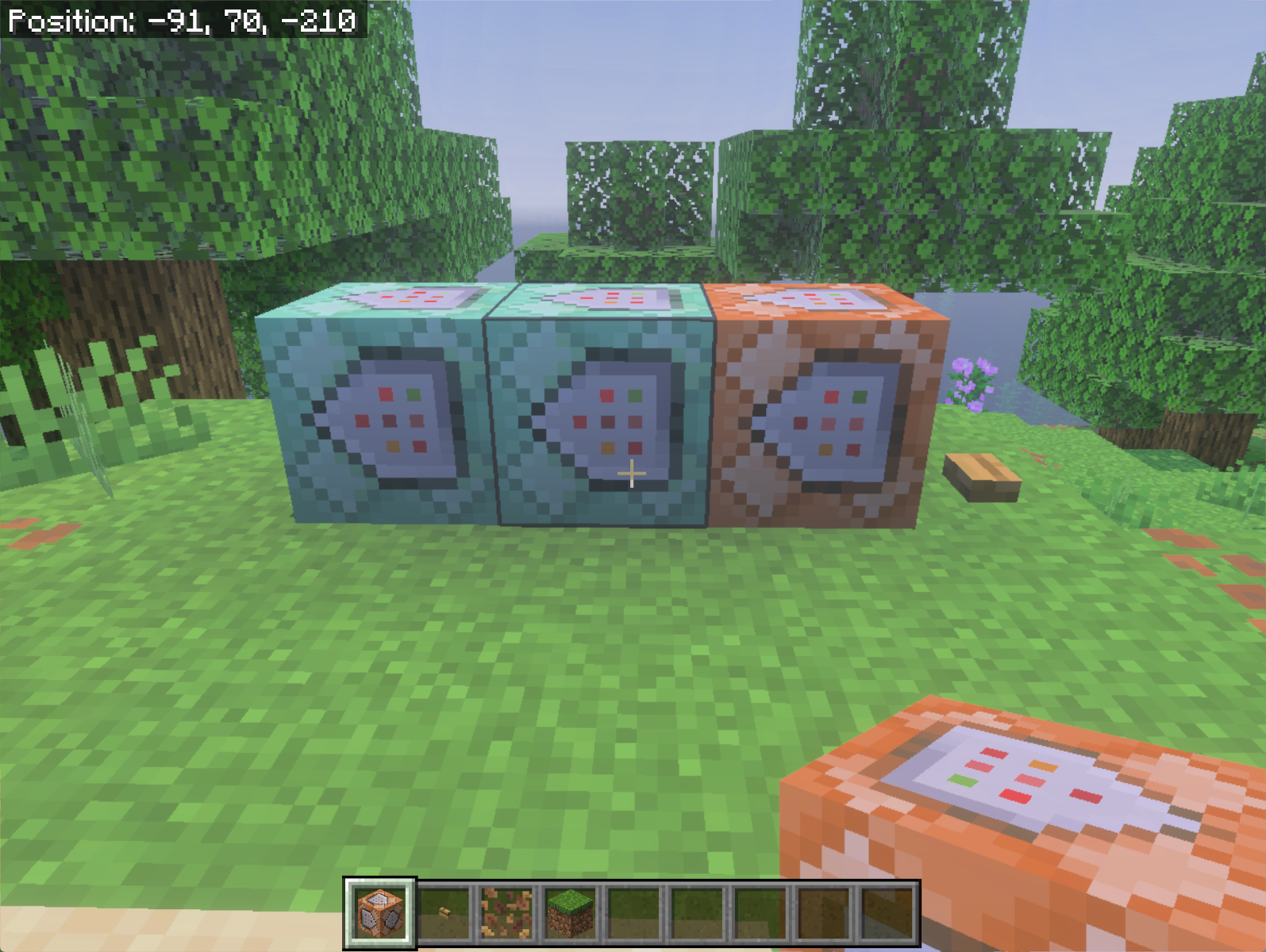 Three command blocks chained together